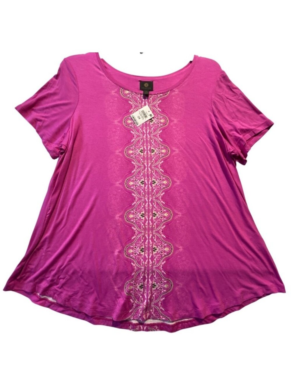 JM Collection Pink Floral Print Short Sleeve Tee 2X Made In Indonesia